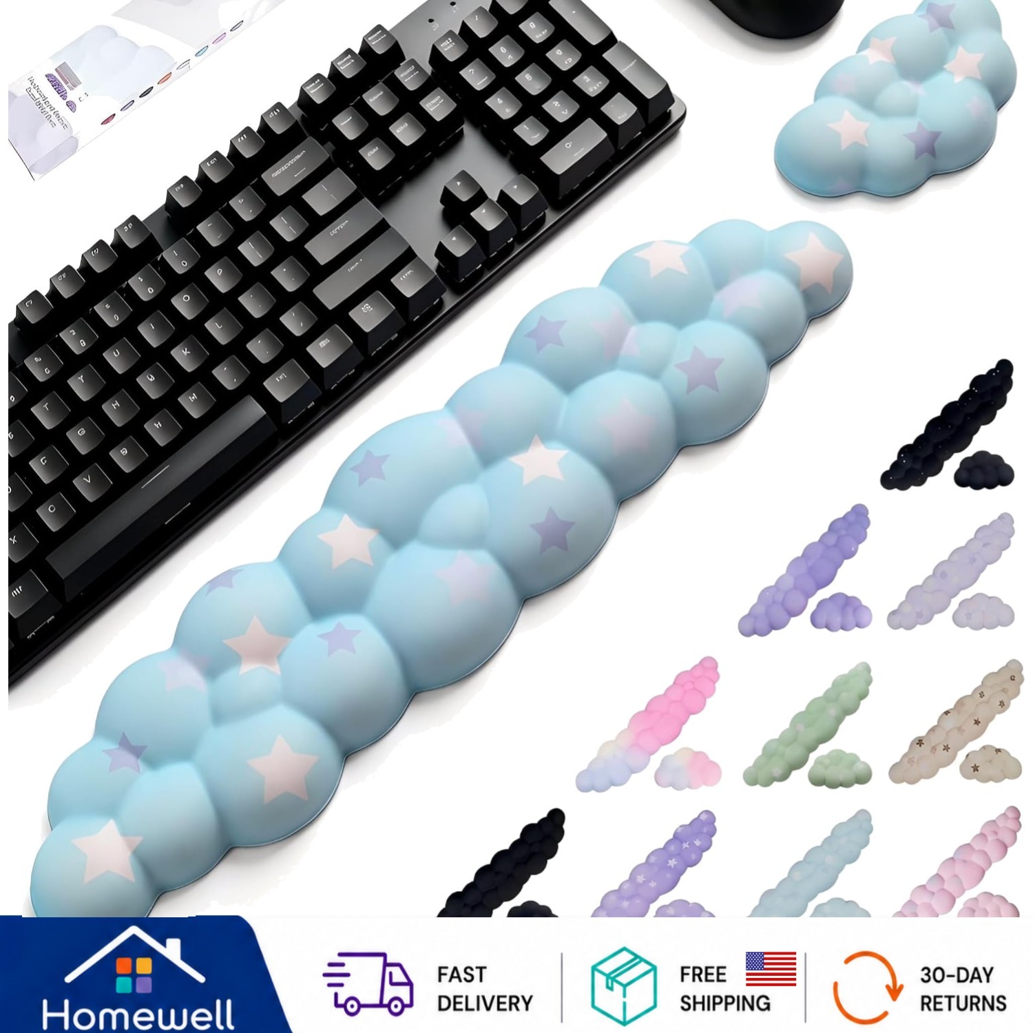 16.9" Cute Cloud Wrist Rest for Comfortable Typing - Non-Slip & Ergonomic Design