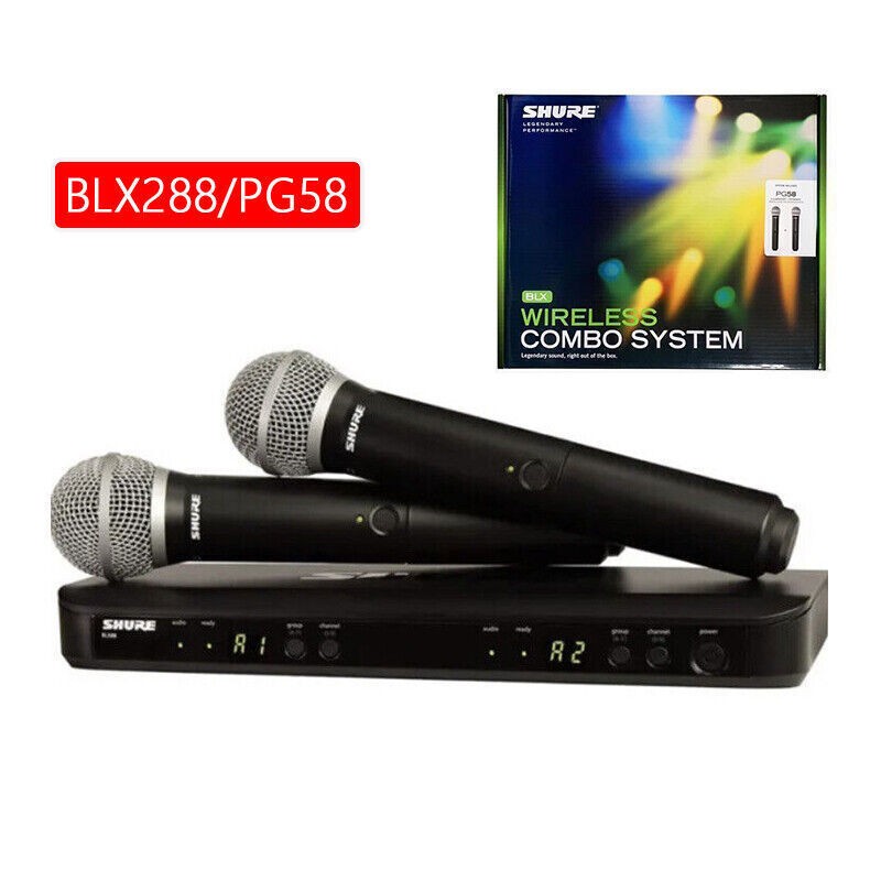 New Shure Microphone BLX288/PG58 Handheld Wireless w/2pcs Mic Wireless System