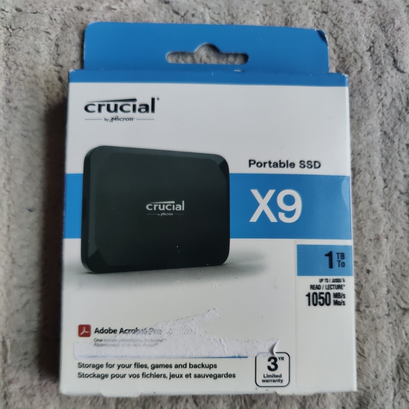 Crucial X9 1TB Portable Solid State Drive External USBC CT1000X9SSD9 