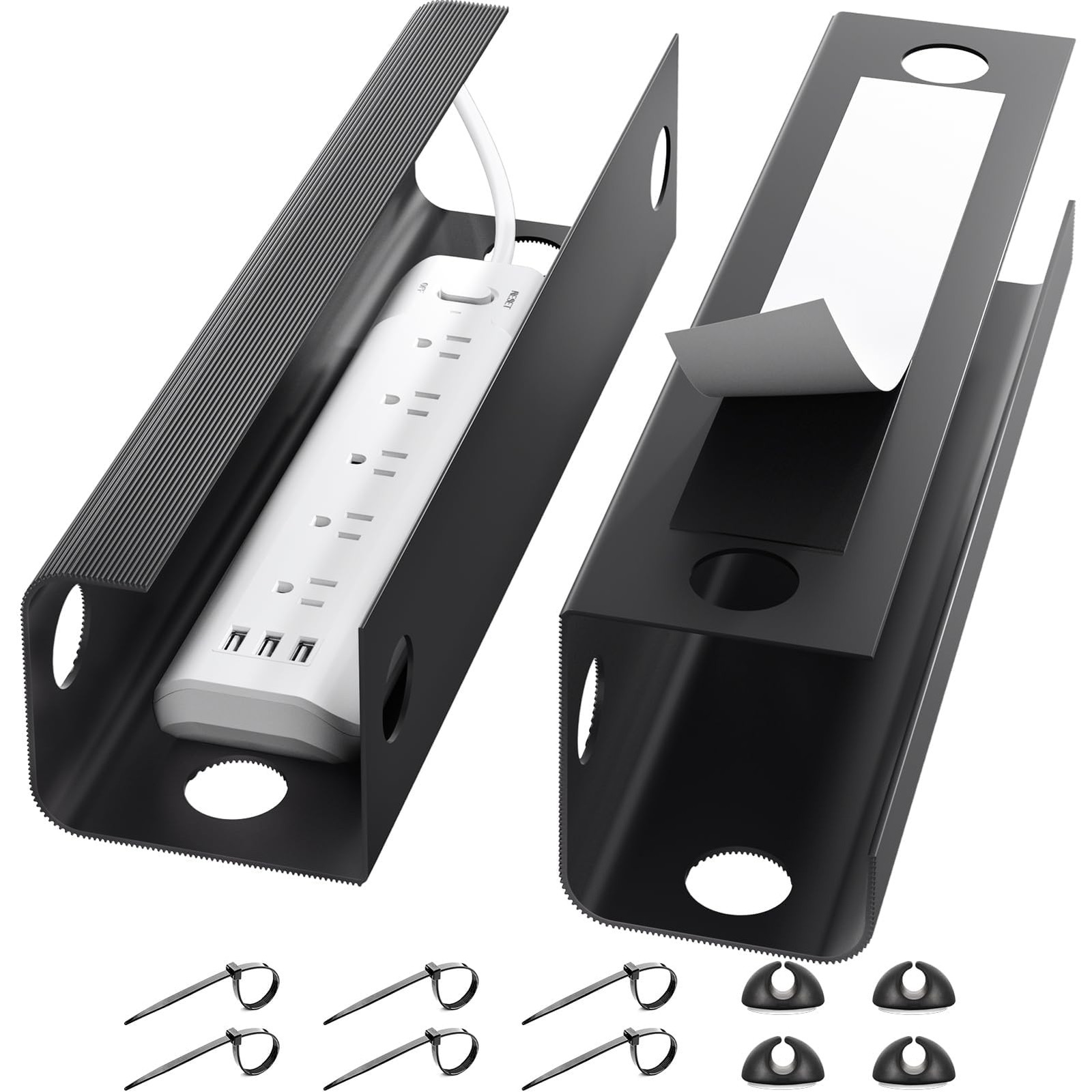 Yecaye 2 Pack Cable Management Under Desk, 31.5 in, Black X-Large,