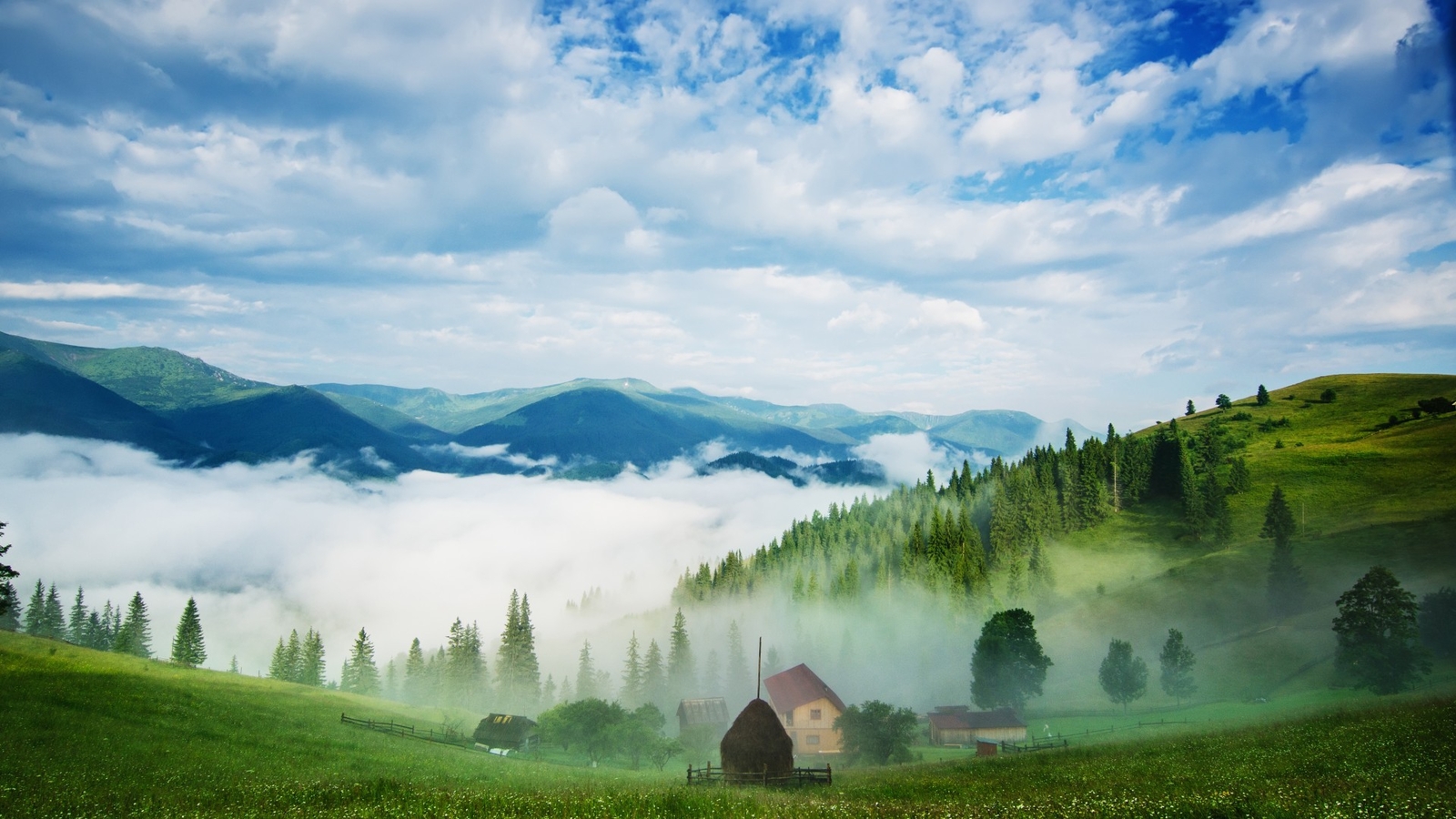 Landscape nature clouds trees valley mountains hills Custom Gaming Mat Desk