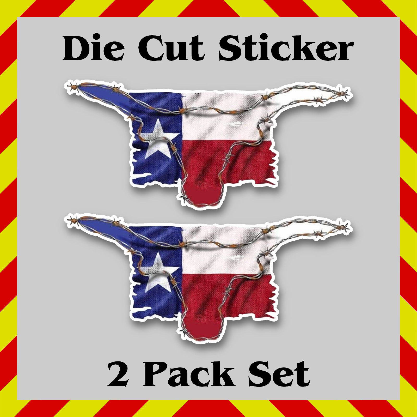 2-Pack, Texas Longhorn Stickers, State Flag Contour-Cut Vinyl Printed Decals