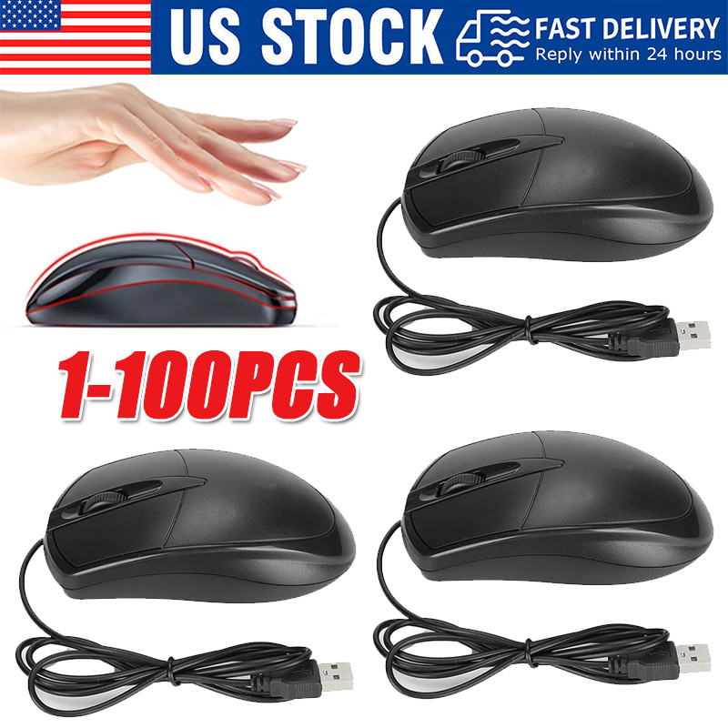 USB 2.0 Optical Wired Scroll Wheel Mouse PC Laptop Notebook Desktop Black Lot