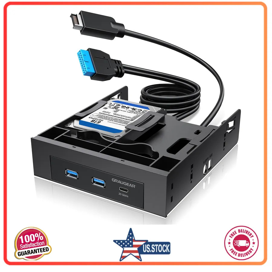 GRAUGEAR 5.25 Inch Front Panel USB Hub with Dual 2.5 Inch SSD HDD Drive Bays