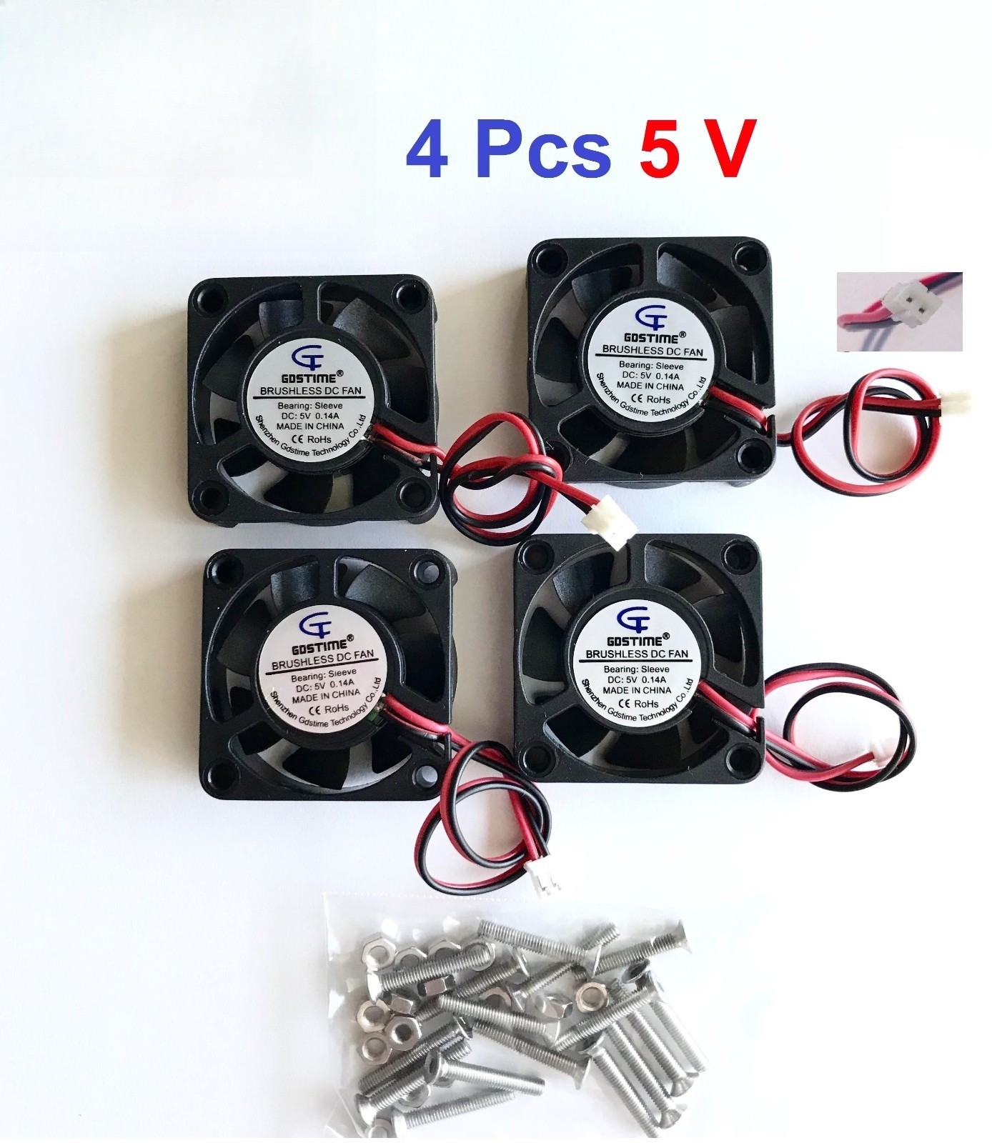4Pcs 5V 12V 24V BRUSHLESS Cooling Computer Fan 4010 40x40x10mm DC 0.14A 2-Pin