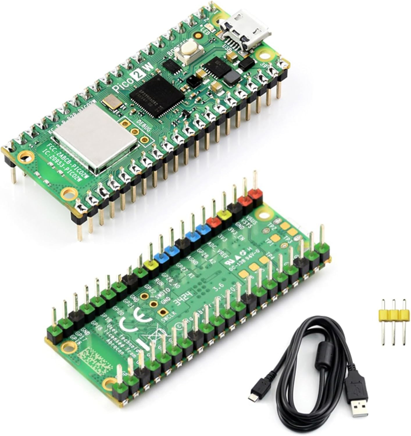 Pico 2 W with Color Soldered Header Compatible with Raspberry Pi Pico 2 W