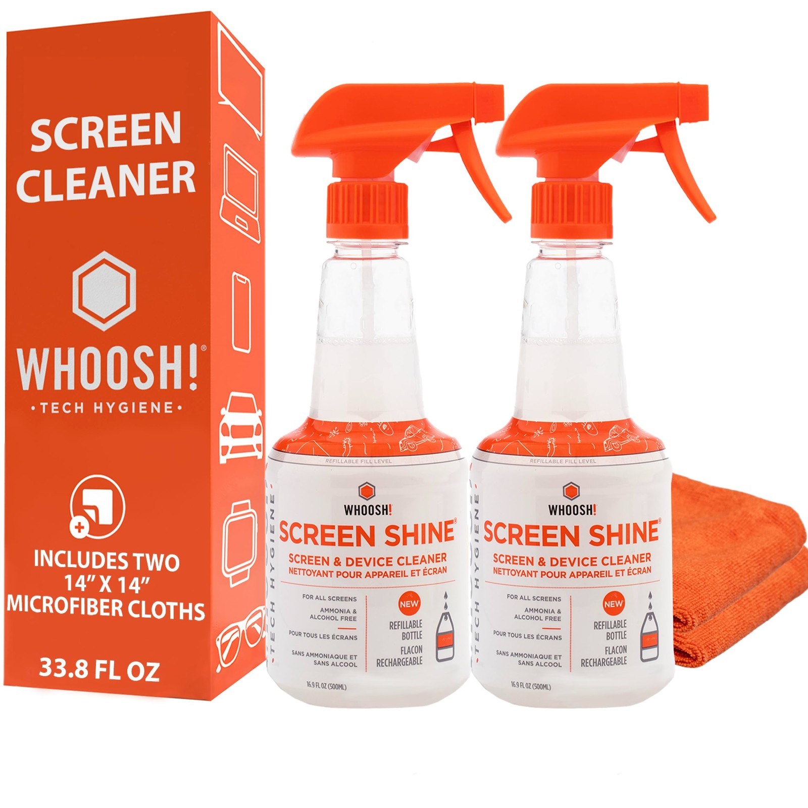 Screen Shine Pro TV Screen Cleaner 2x 16.9 Fl Oz + 2 Microfiber Cloths
