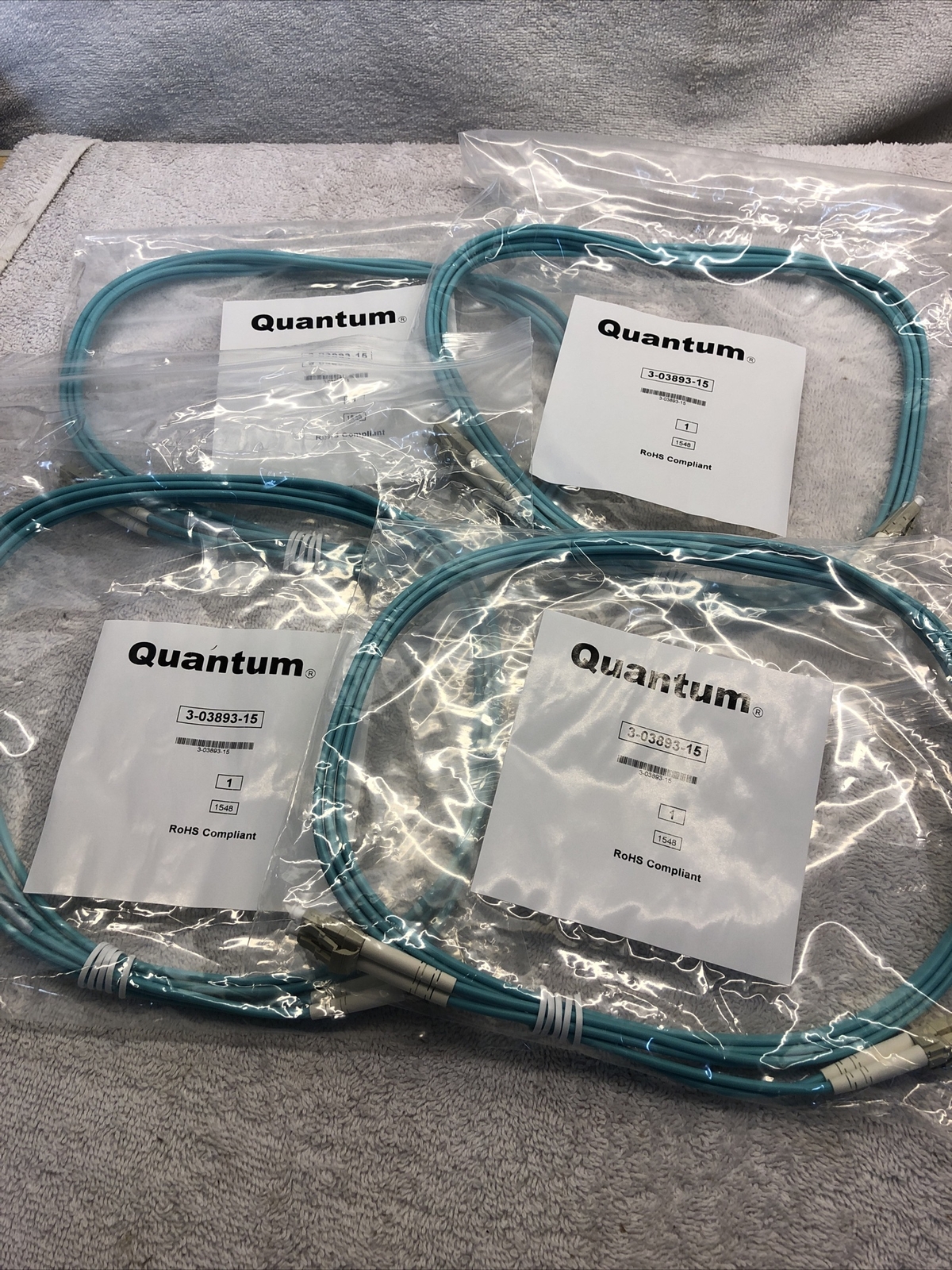 Lot of 4 Quantum Fiber Optic Network Cables 3-03893-15 (3711)