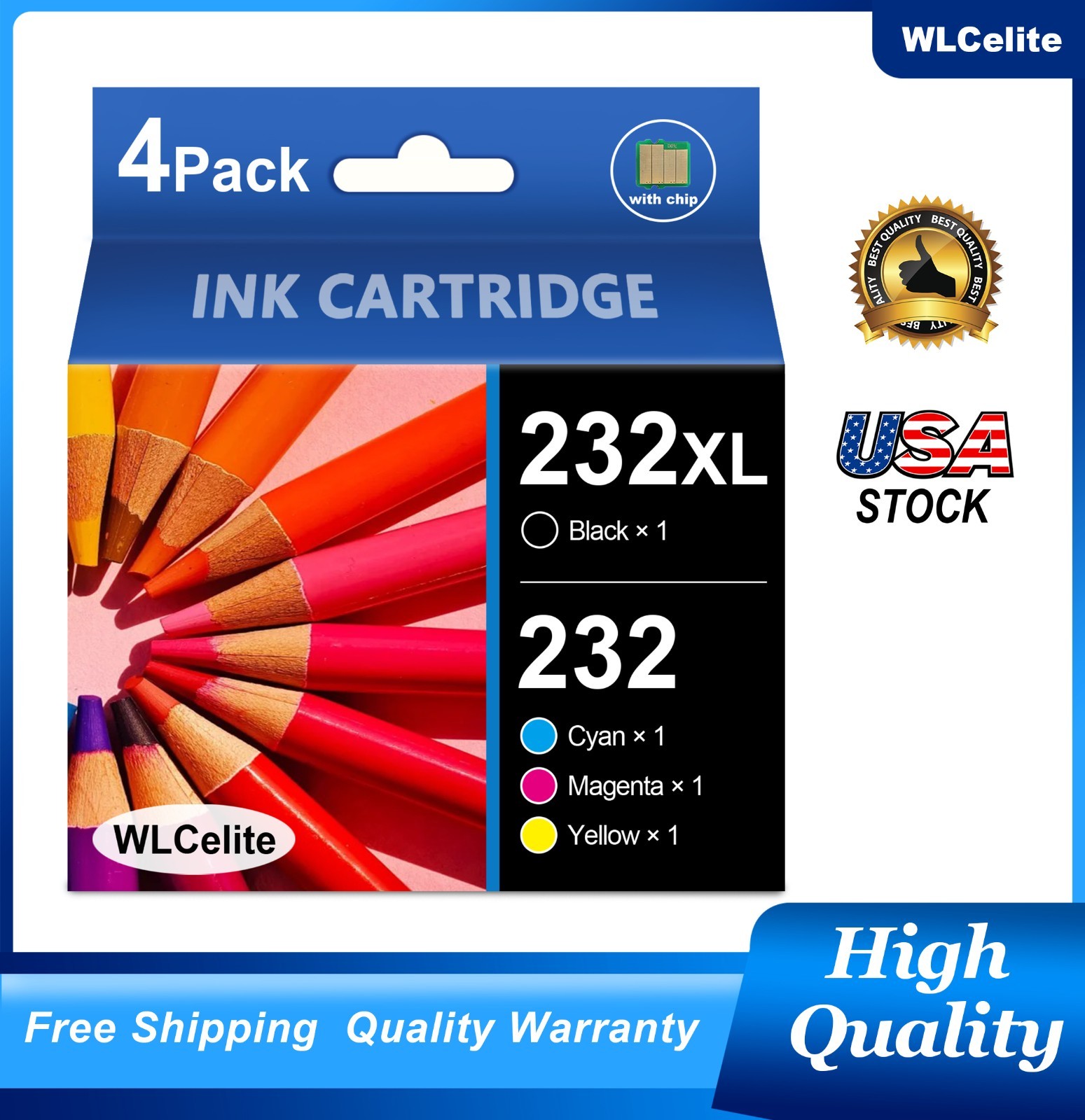 4PK 232XL 232 Ink Cartridges Combo Pack Replacement for Epson WorkForce WF-2950