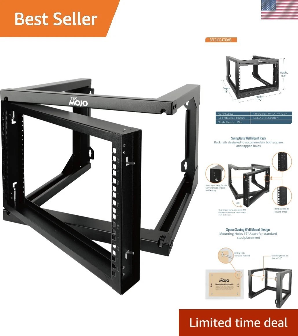6U Wall Mount Server Rack, Open Frame Network Rack for 19" Computer/AV/Data/I...