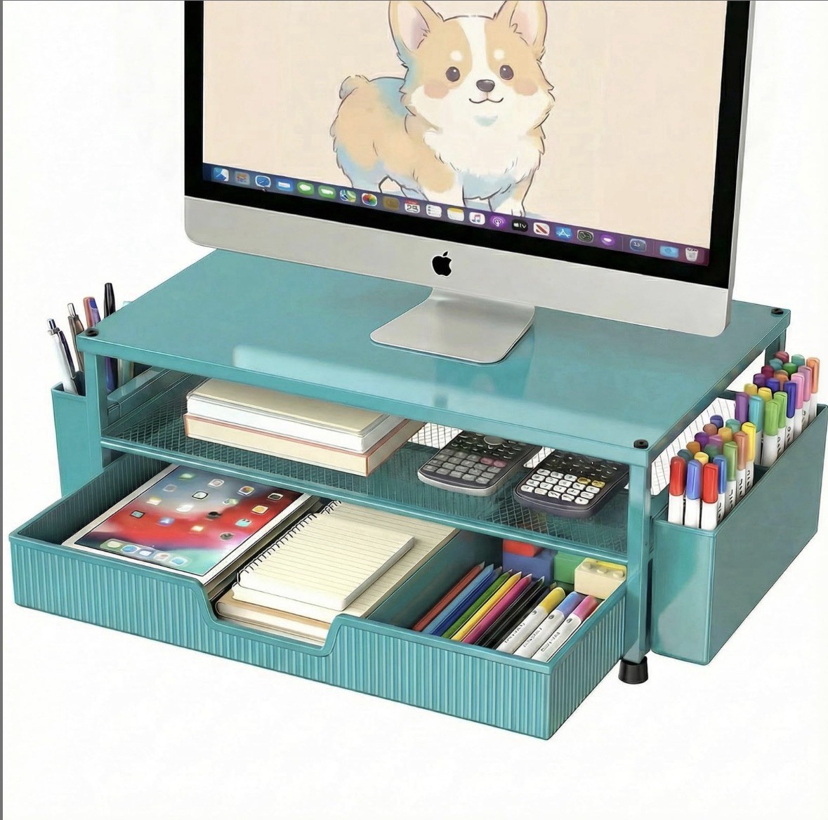 ECOLOVI Desk Organizer And Accessories, 2-Tier Computer Monitor Stand 