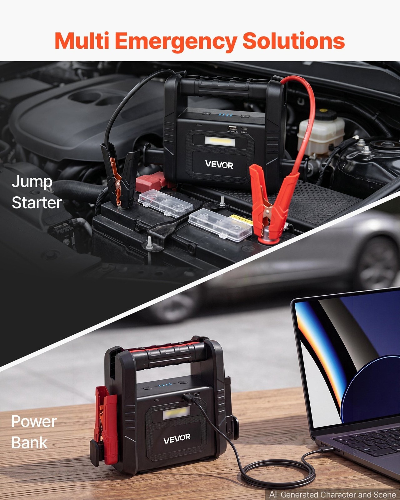 Jump Starter 6000A Peak Portable Car Battery Booster Jump Box 12V, for Up to Mos