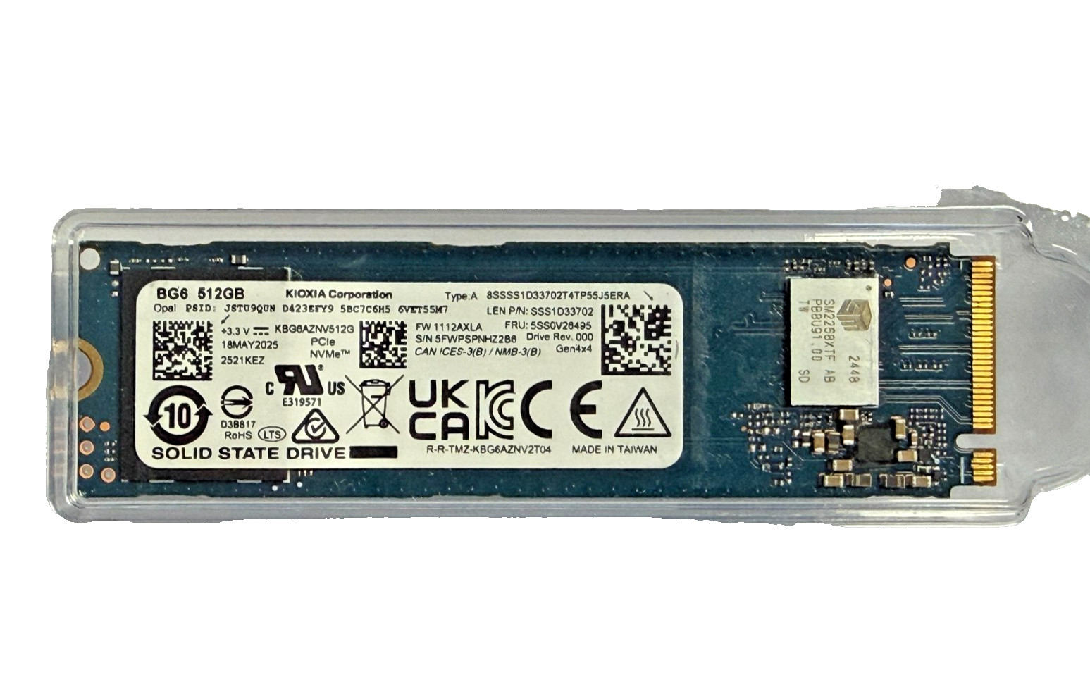 NEW KIOXIA BG6 512GB PCIe Gen4x4 NVMe SSD, M.2 2280 Model: KBG6AZNV512G
