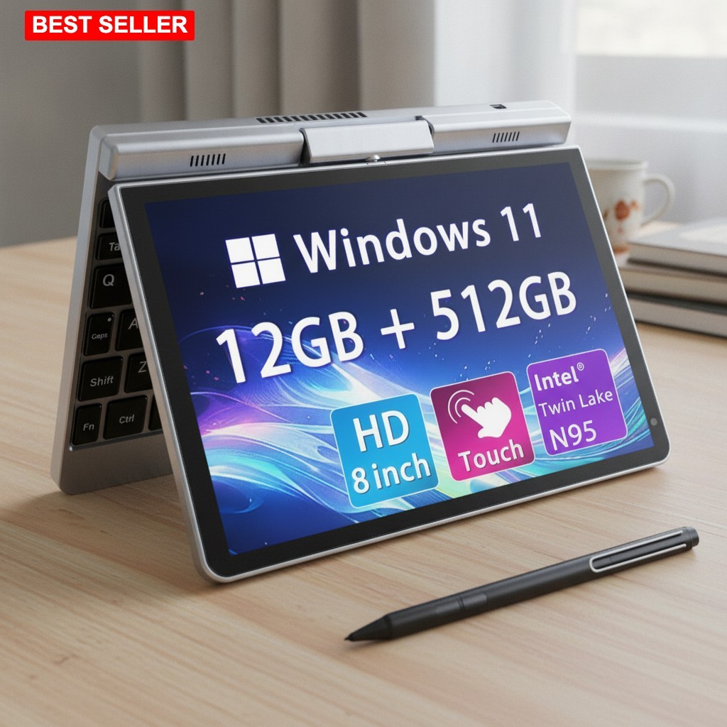 Mini Laptop 8 Inch 2 In 1 Touchscreen Compact Windows 11 Lightweight Silver