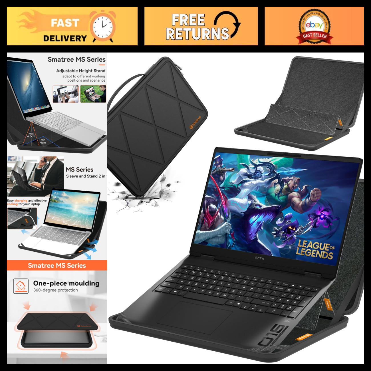 Hard Protective Case with Stand for 16.1" Laptop - Compatible with HP OMEN 16z/1