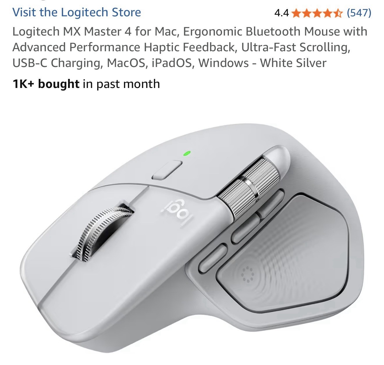 Logitech 910-007574 MX Master 4 High-Performance Wireless Mouse White Mac (New)