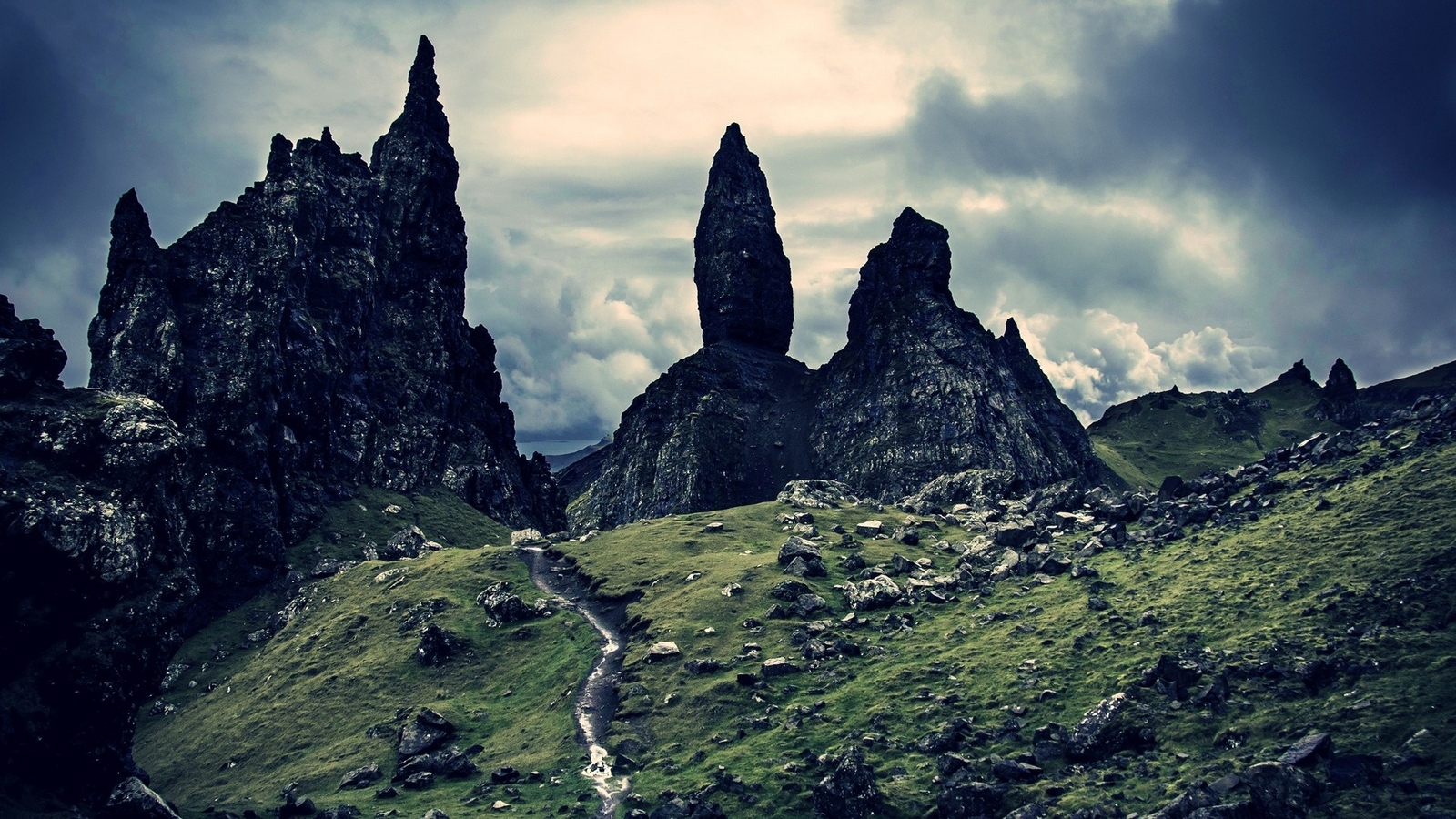 Landscape nature grass stones rocks skye sky scotland Custom Gaming Mat Desk