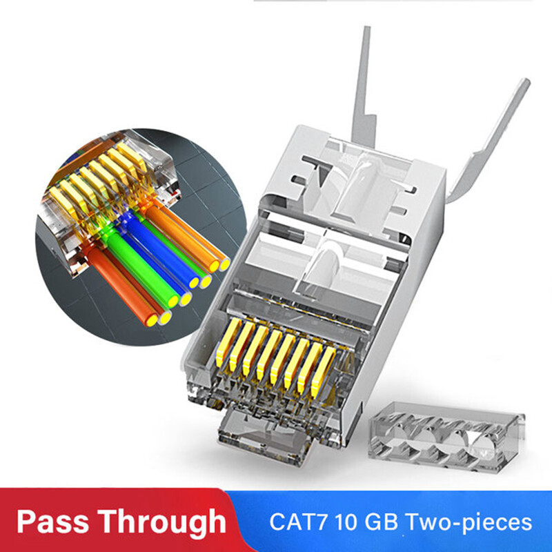 CAT8 CAT7 rj45 connector Gold Plated Pass Through connectors shielded RJ45 Plug