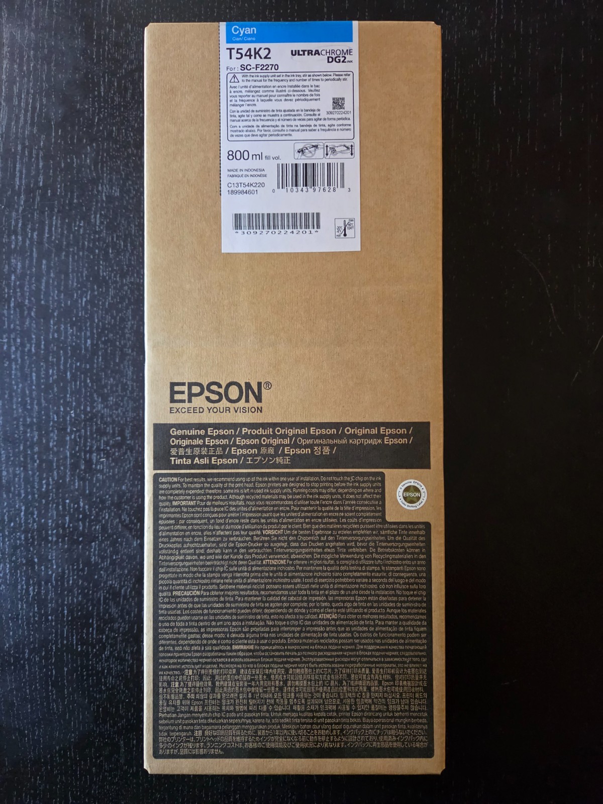 GENUINE Epson UltraChrome DG2 Cyan Ink 800ml For F2270 (T54K2)