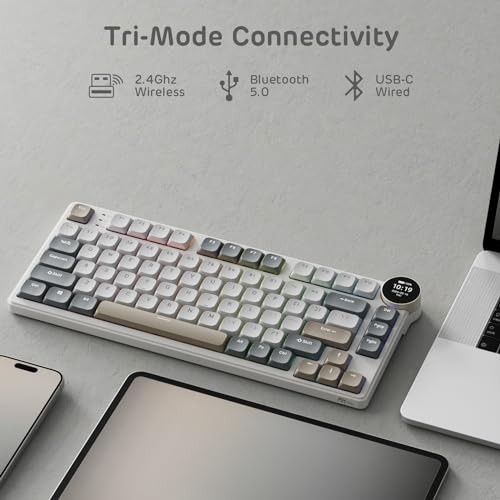 SANDY GRAY - RK ROYAL KLUDGE N80 LOW PROFILE MECHANICAL KEYBOARD W/SMART DISPLAY