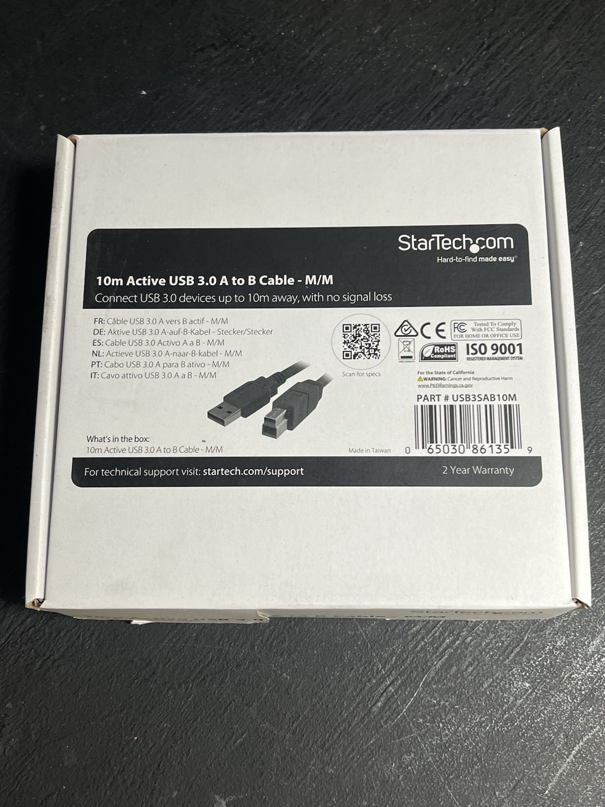 StarTech USB3SAB10M 10m Active USB 3.0 A-to-B Cable — New in Box