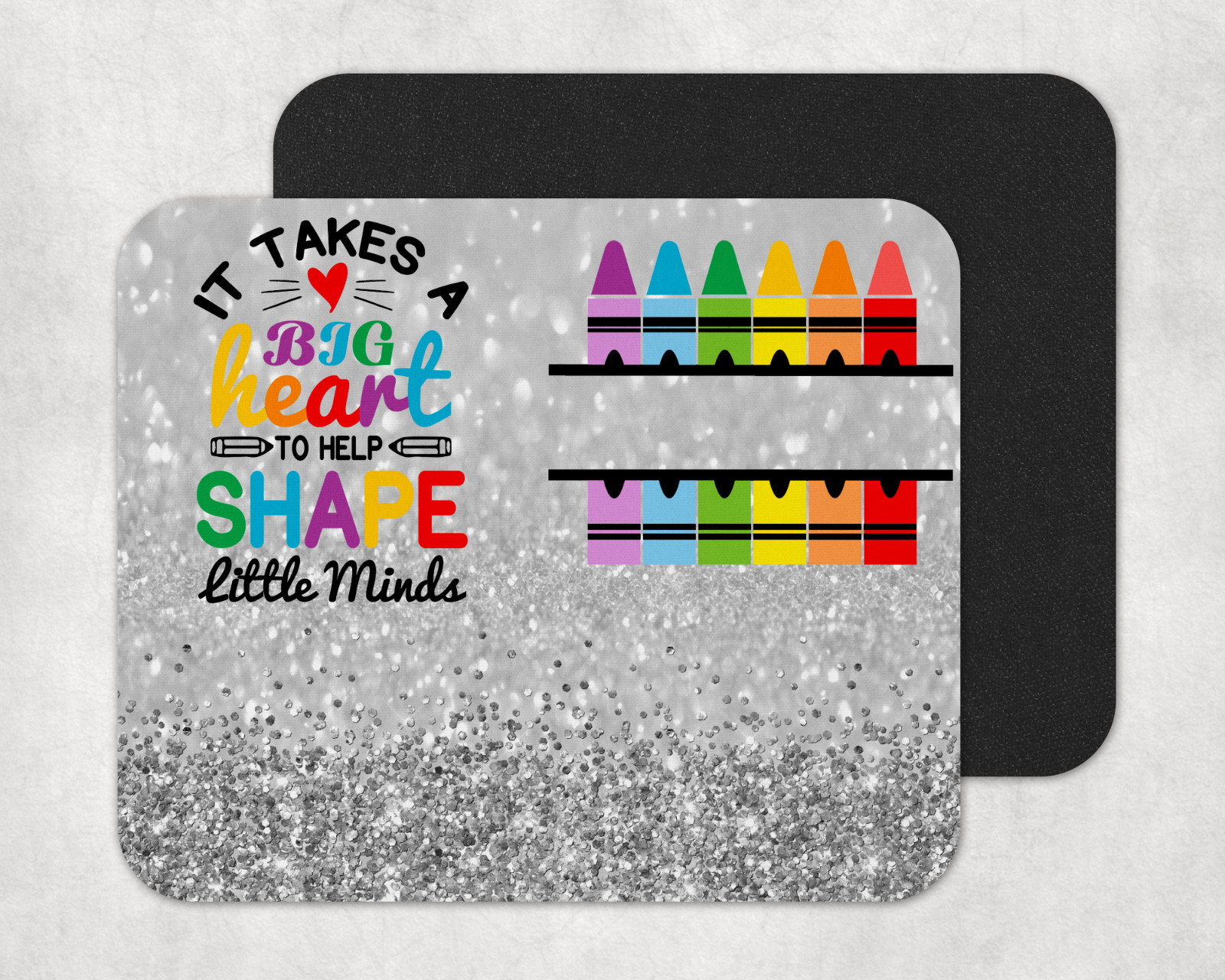 Glitter Custom Name Grey Mousepad, Teacher Gift, Back to School, Christmas