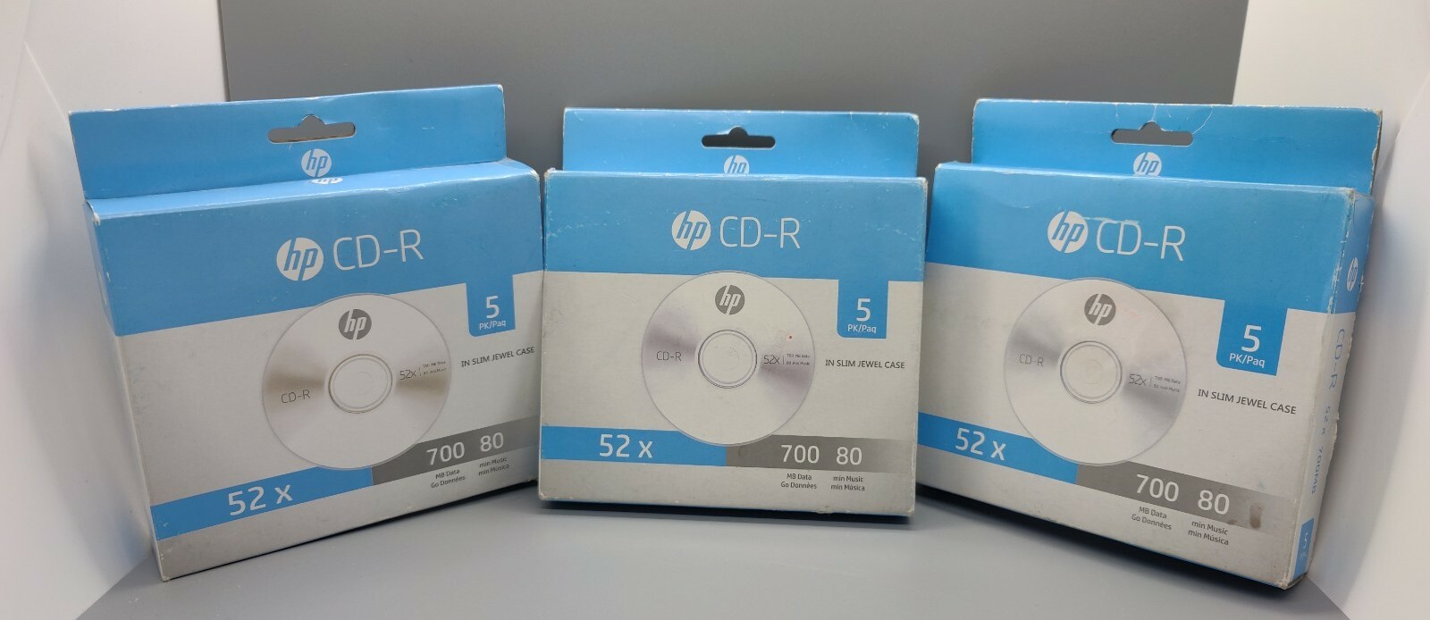 (3x)5-Pack HP CD-R in Slim Jewel Case, 52x- 700MB Data-80min Music. New '15 CDs'
