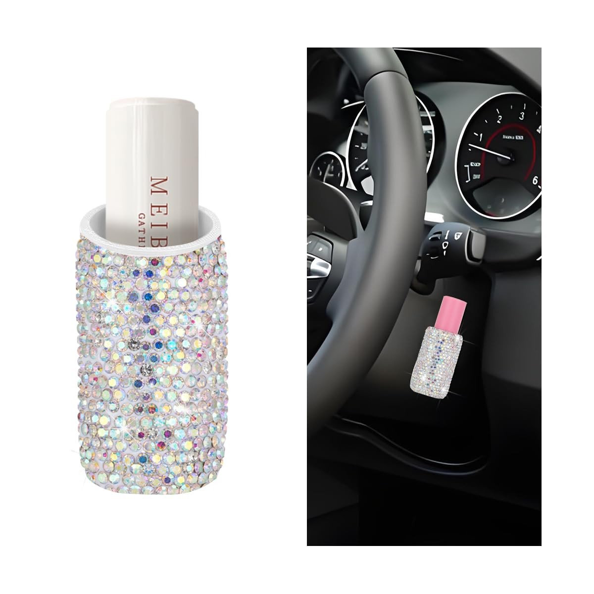 Crystal Rhinestone Car Lip Balm Holder, AB Color