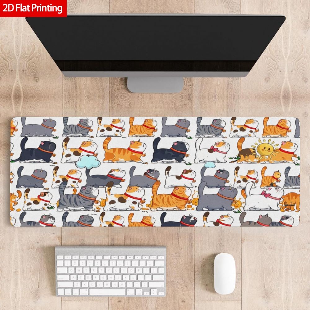 2D Foldable Large Desk Mat Animal Print Cats Rubber Desk Mat for Office Home C