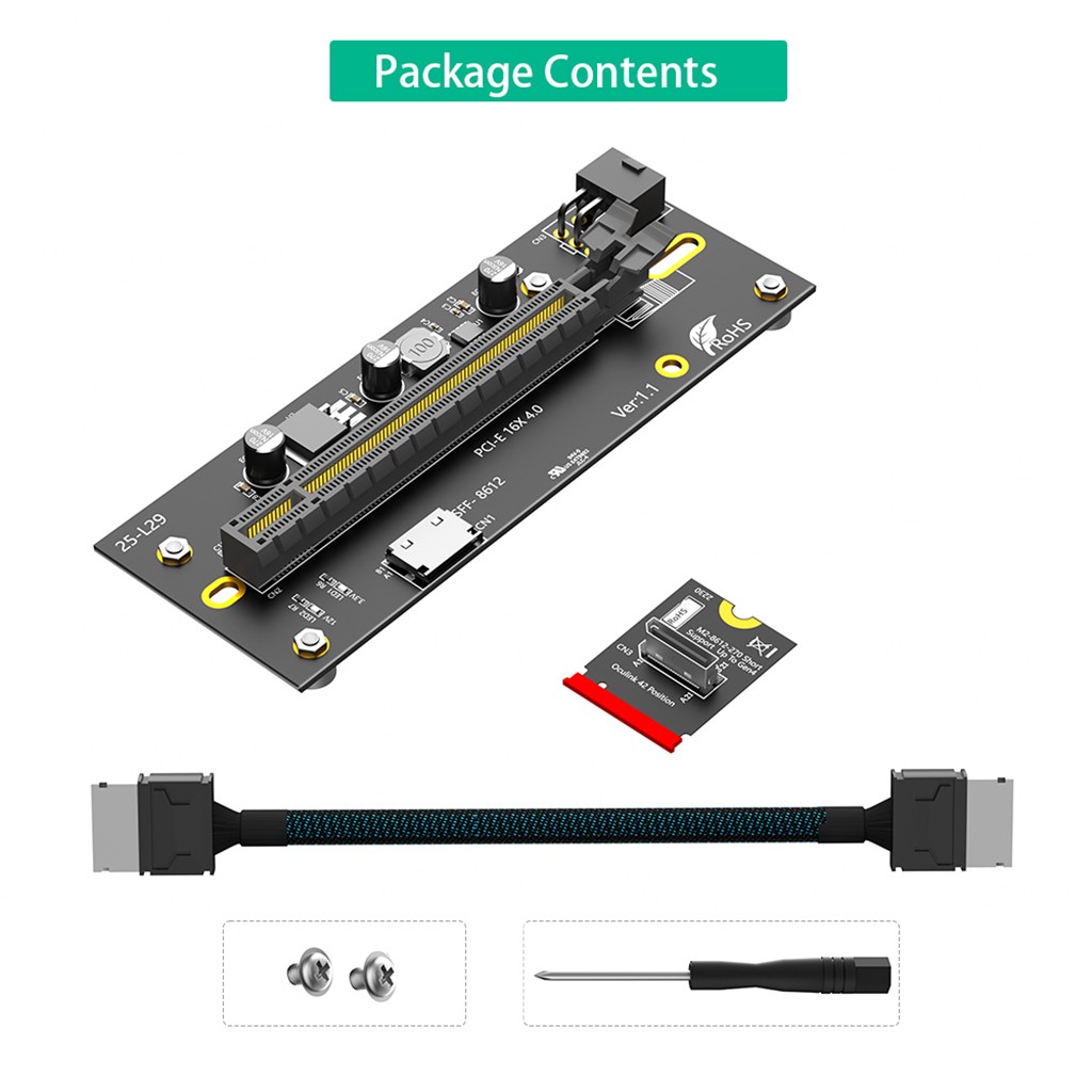 PCIe x16 Slot to M.2 NVMe Adapter Card with 6Pin Power, for 2230/2280 SSD