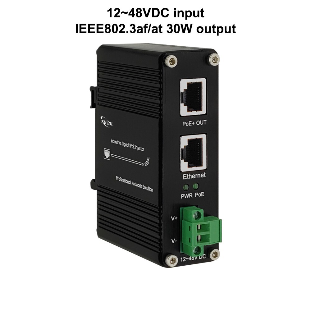 Mini Industrial Gigabit PoE Injector 12-48V Input,  Passive or IEEE802.3 output