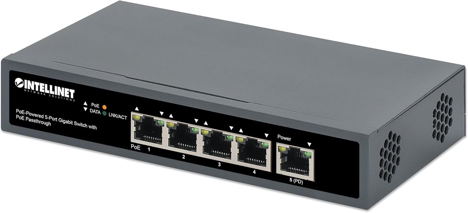 Intellinet 561808 5-Port Gigabit Switch with Poe Power Supply - Black