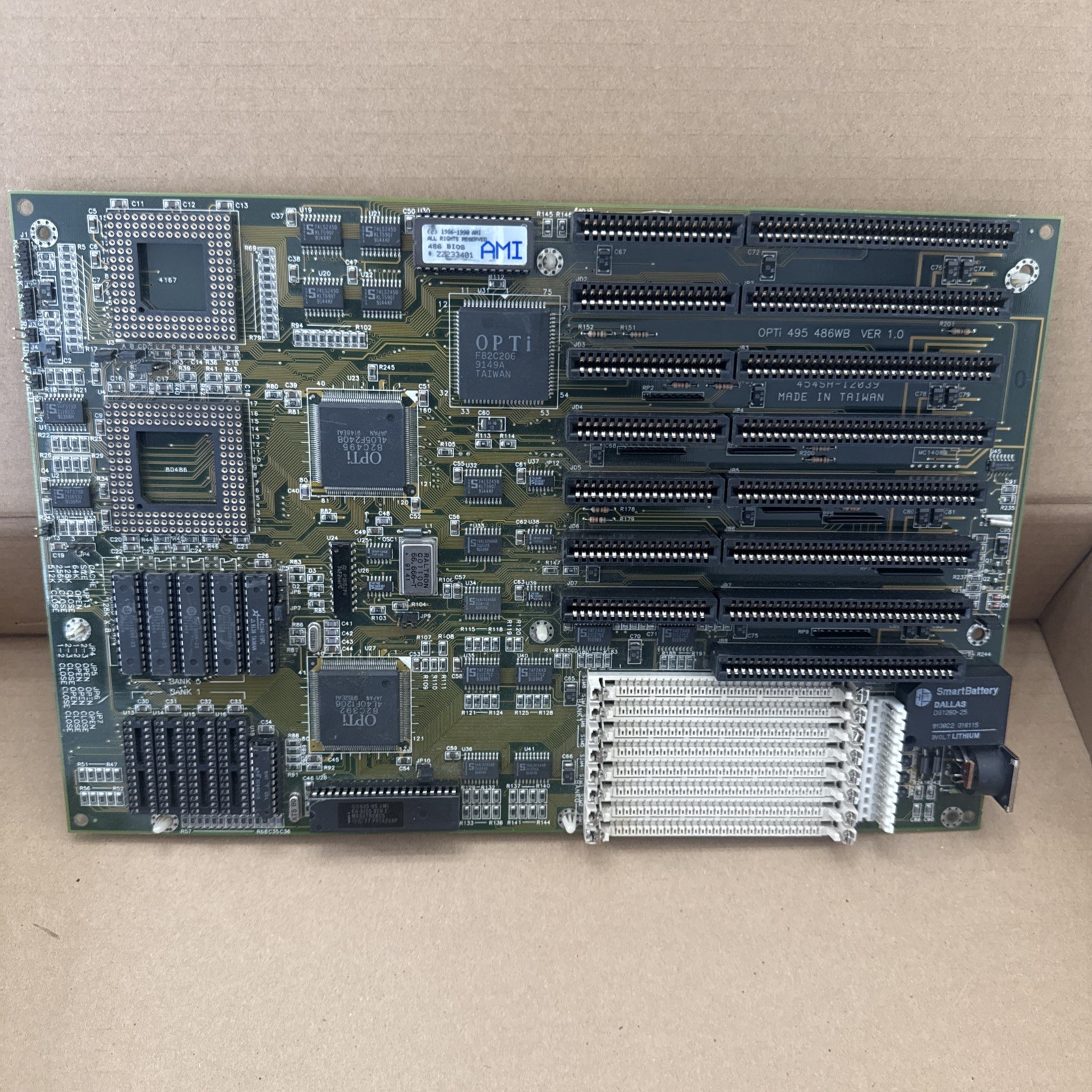 Vintage OPTi 495 486WB VER 1.0 Motherboard Baby AT AMI BIOS 30-Pin SIMM Retro PC