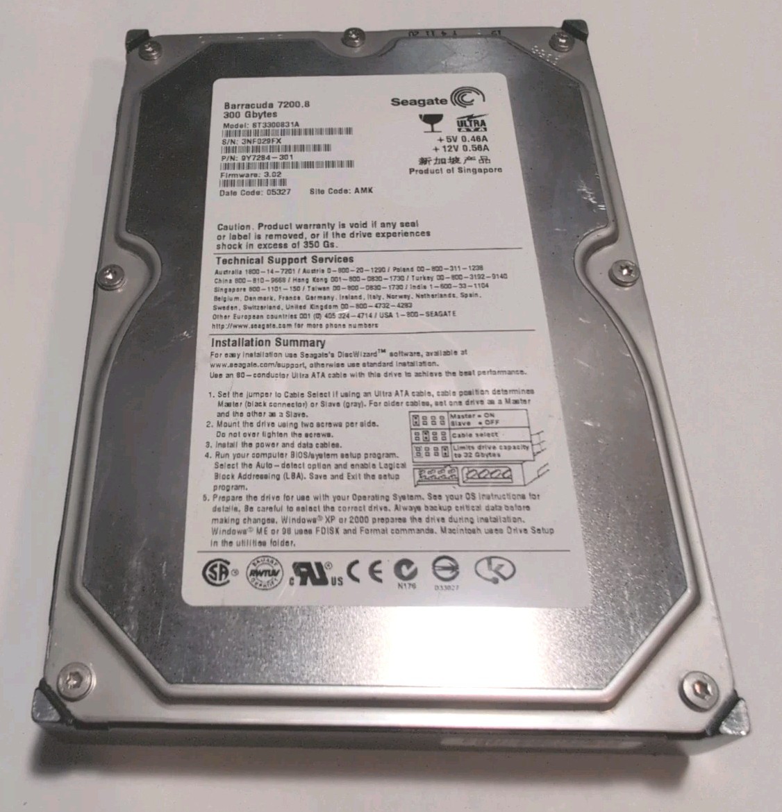 Seagate ST3300831A 9Y7284-301 300GB 3.5 Barracuda 7200.8 SATA HDD 7200RPM Read