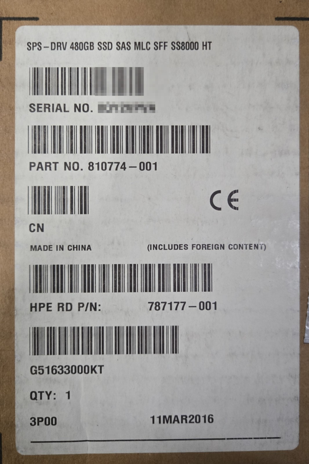 NEW HPE 3PAR StoreServ 8000 480GB 12G SAS SFF SSD 810774-001 K2Q95A