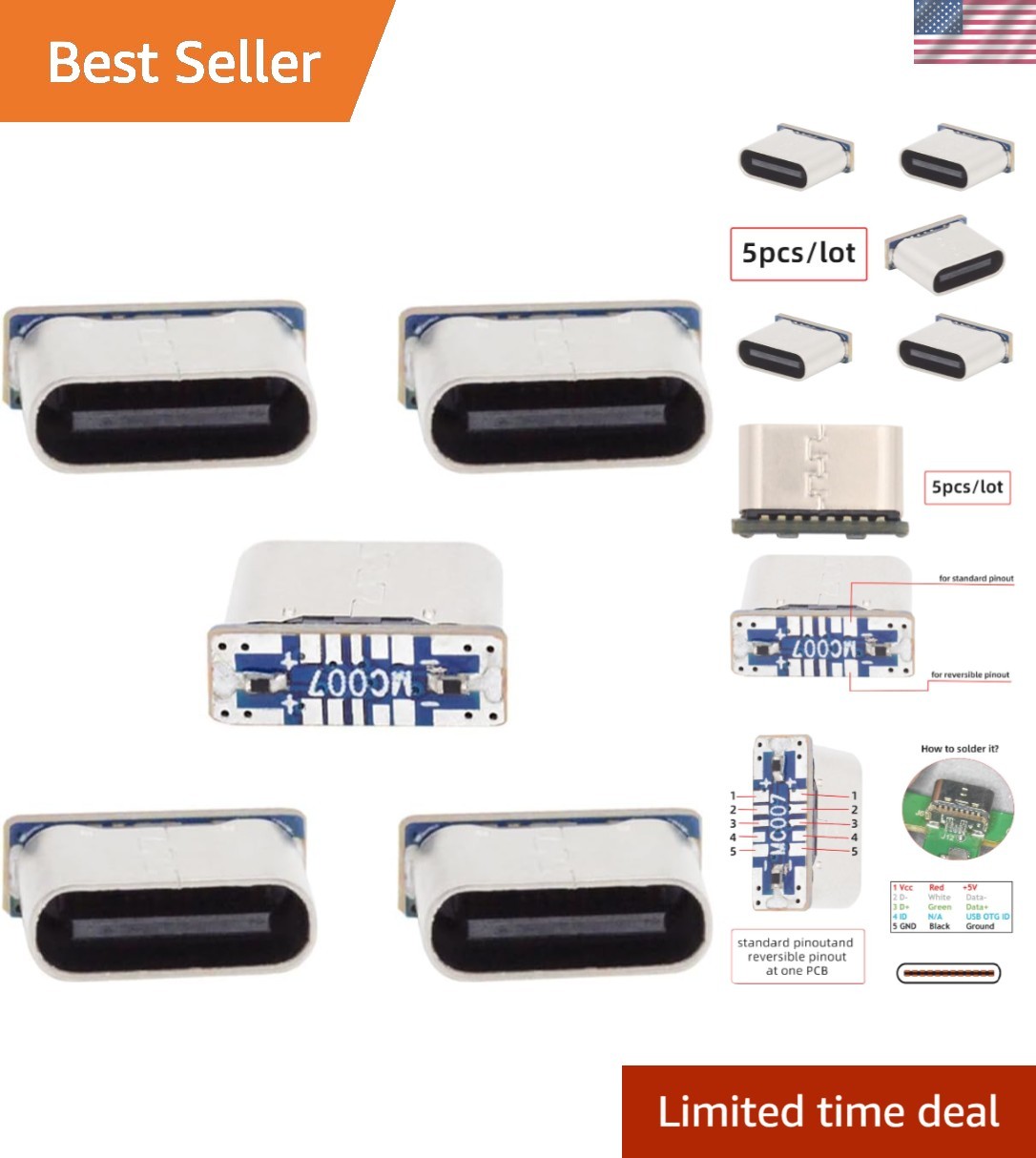 5pcs/lot DIY Type-C Female Socket Solder Data Connector Replacement for Micro...