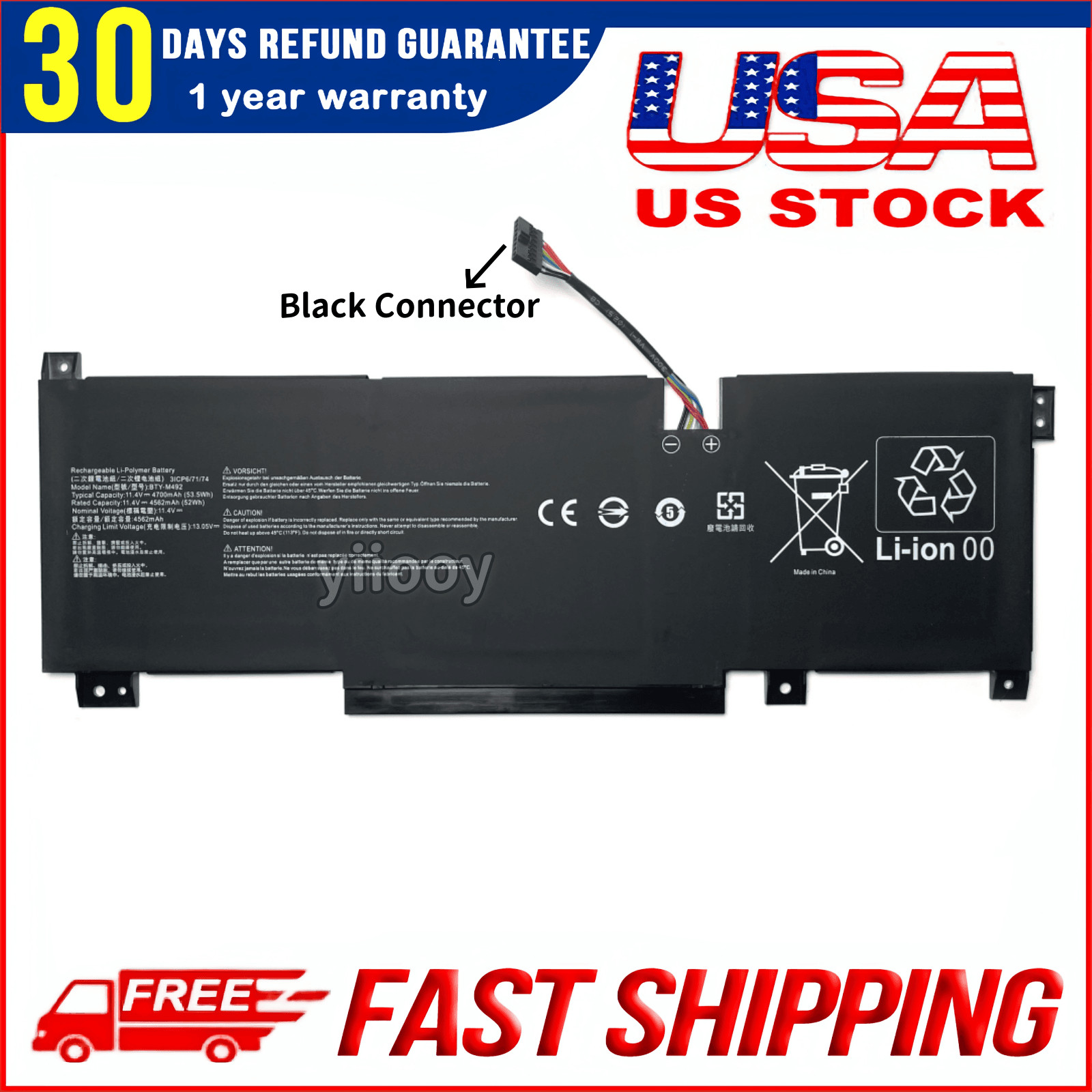 New Genuine 53.5Wh BTY-M492 battery for MSI Pulse GL66 11UDK-076 GF76 WF76 11UJ