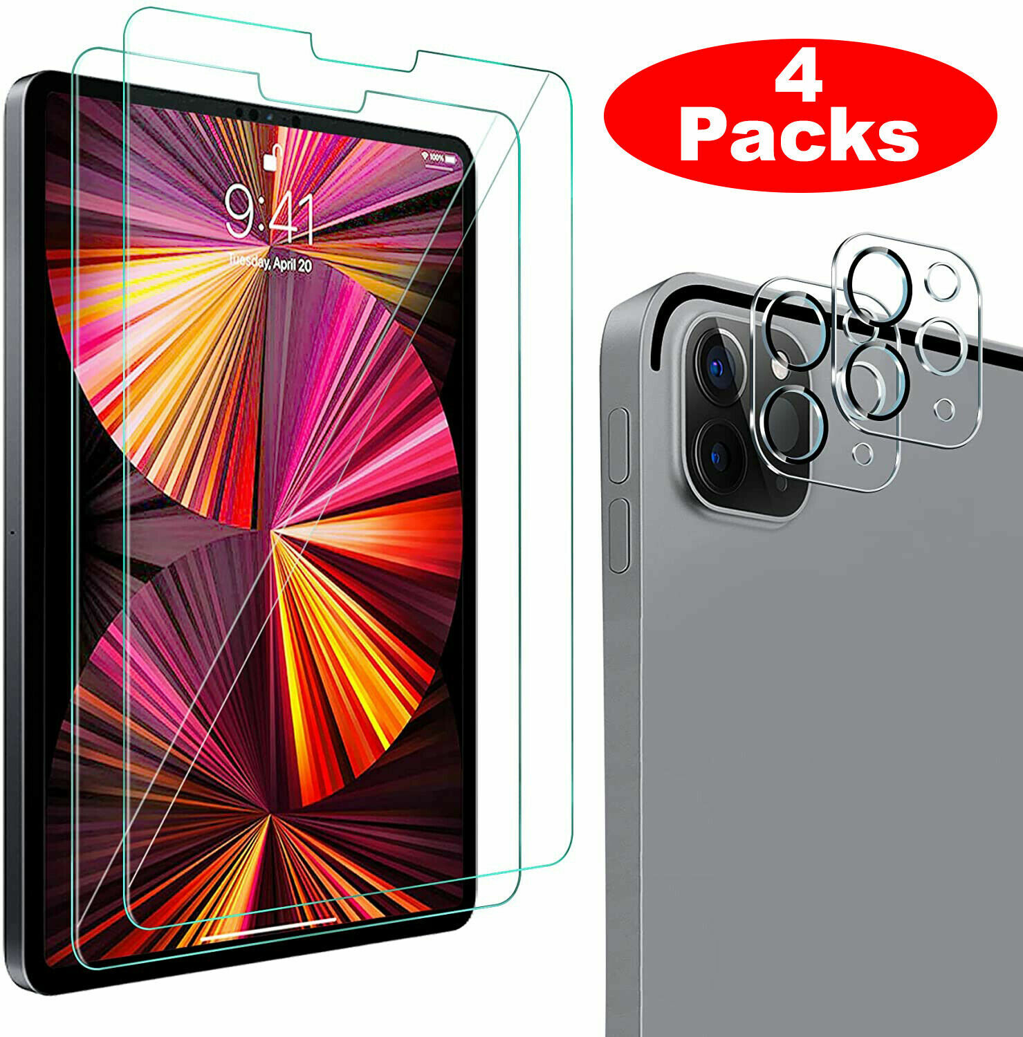 4-Pack Tempered Glass Screen Camera Protector For iPad Pro 11 inch 2020 2021