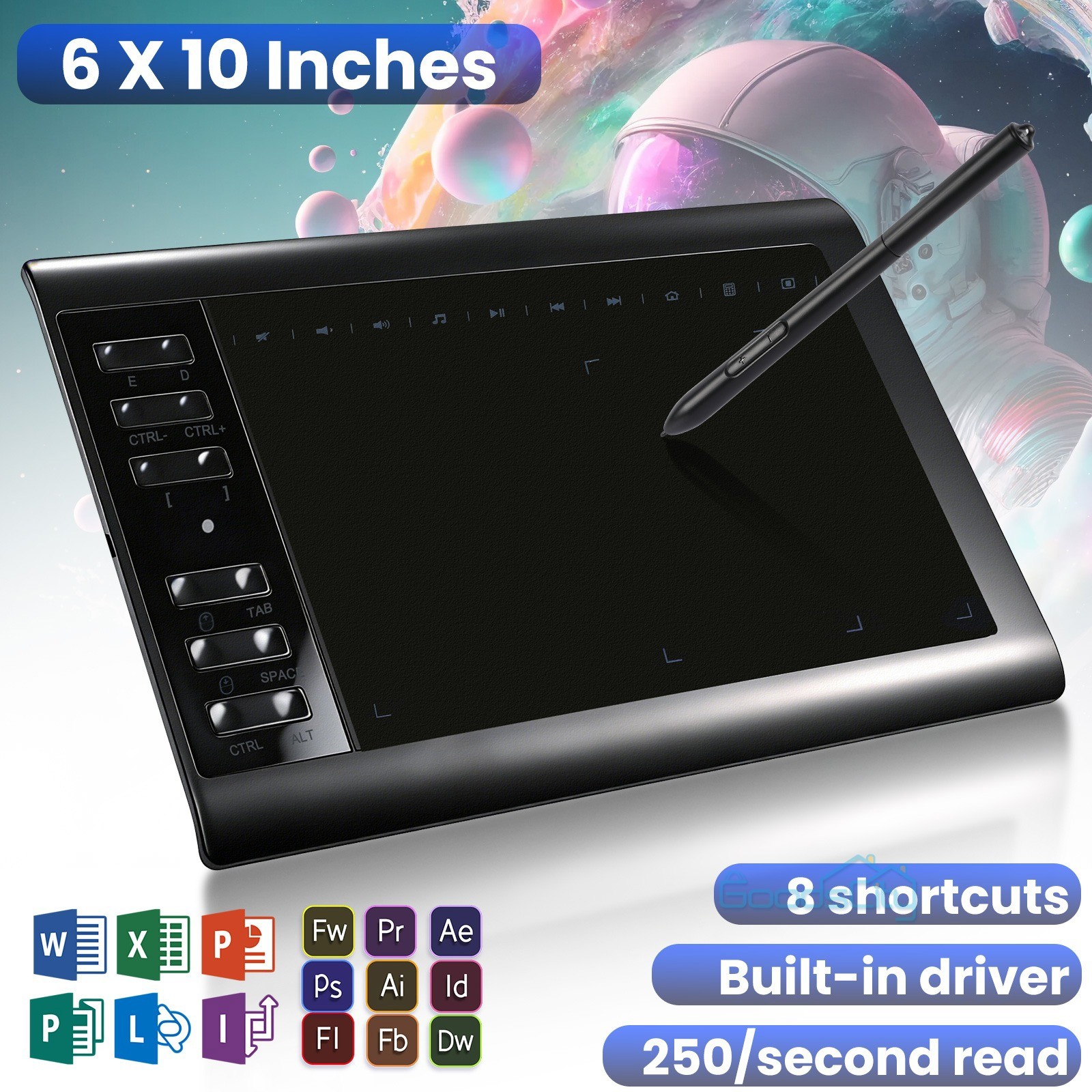 Tableta gráfica Artist Pro Graphics Pantalla de 10 x 6 pulgadas Lápiz sin baterí
