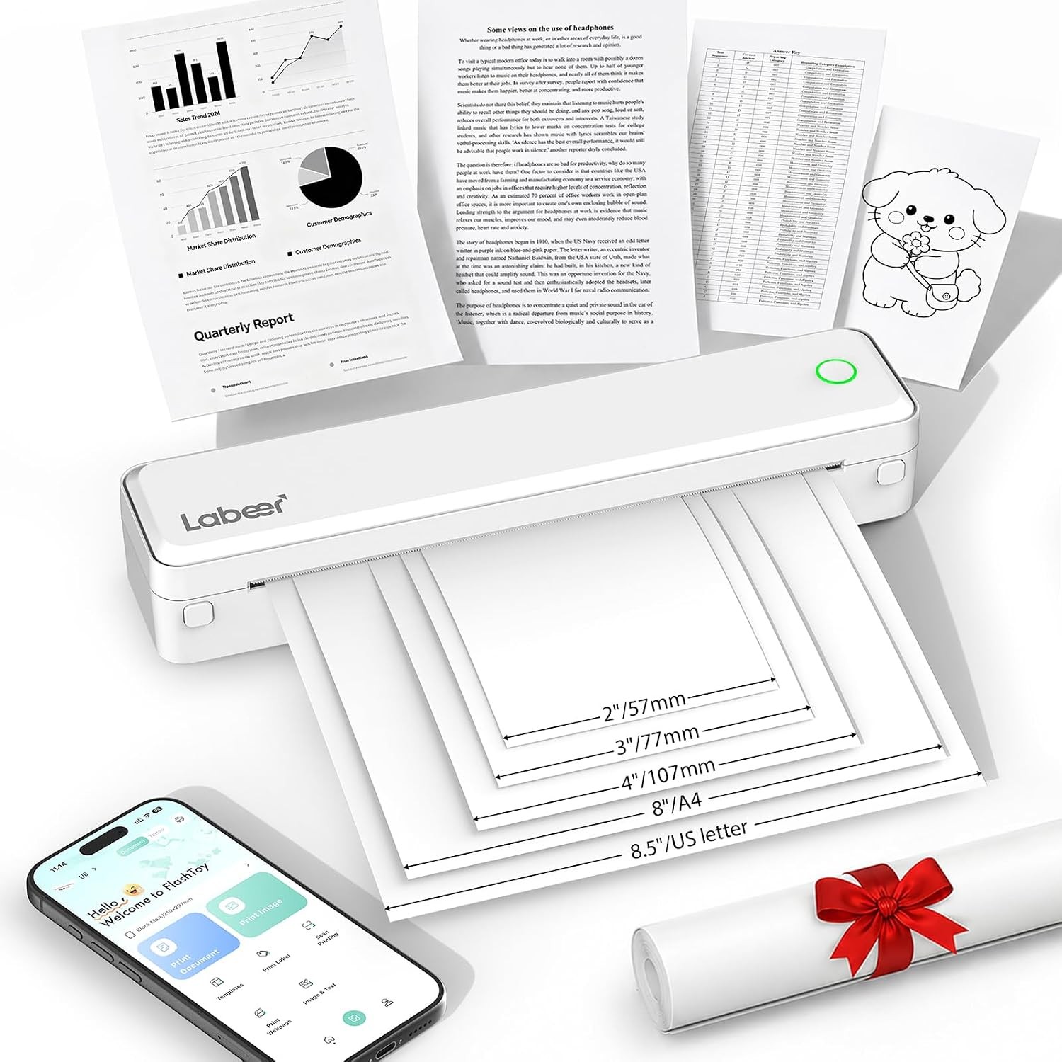 Portable Wireless Bluetooth Thermal Label Printer Inkless Label Maker White