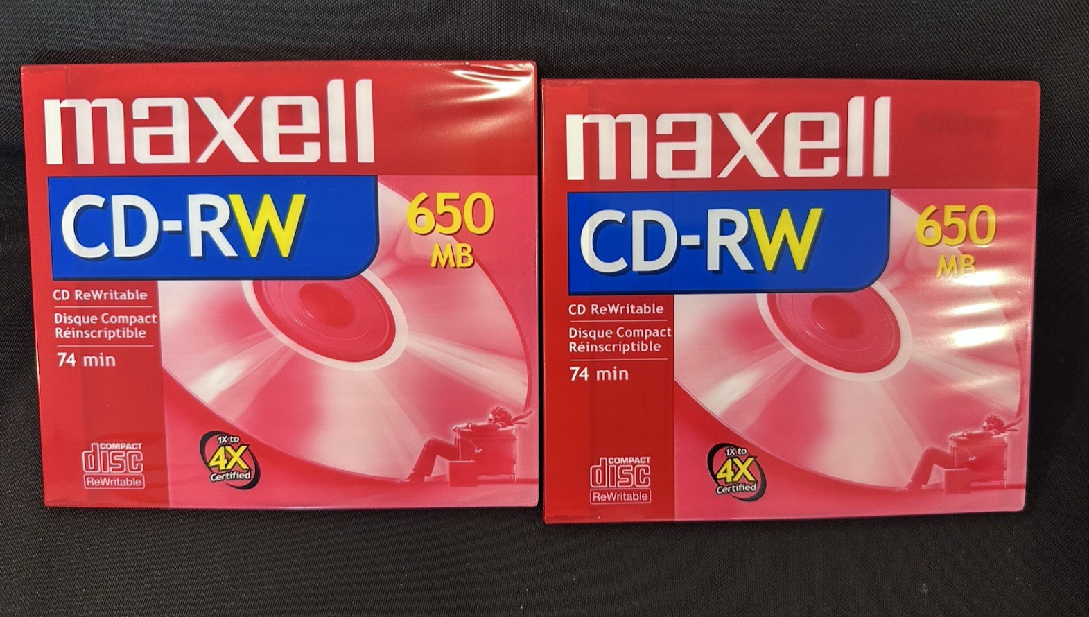 (2)- New Factory Sealed Maxell 650 MB CD-RW Compact Disque (Disk)