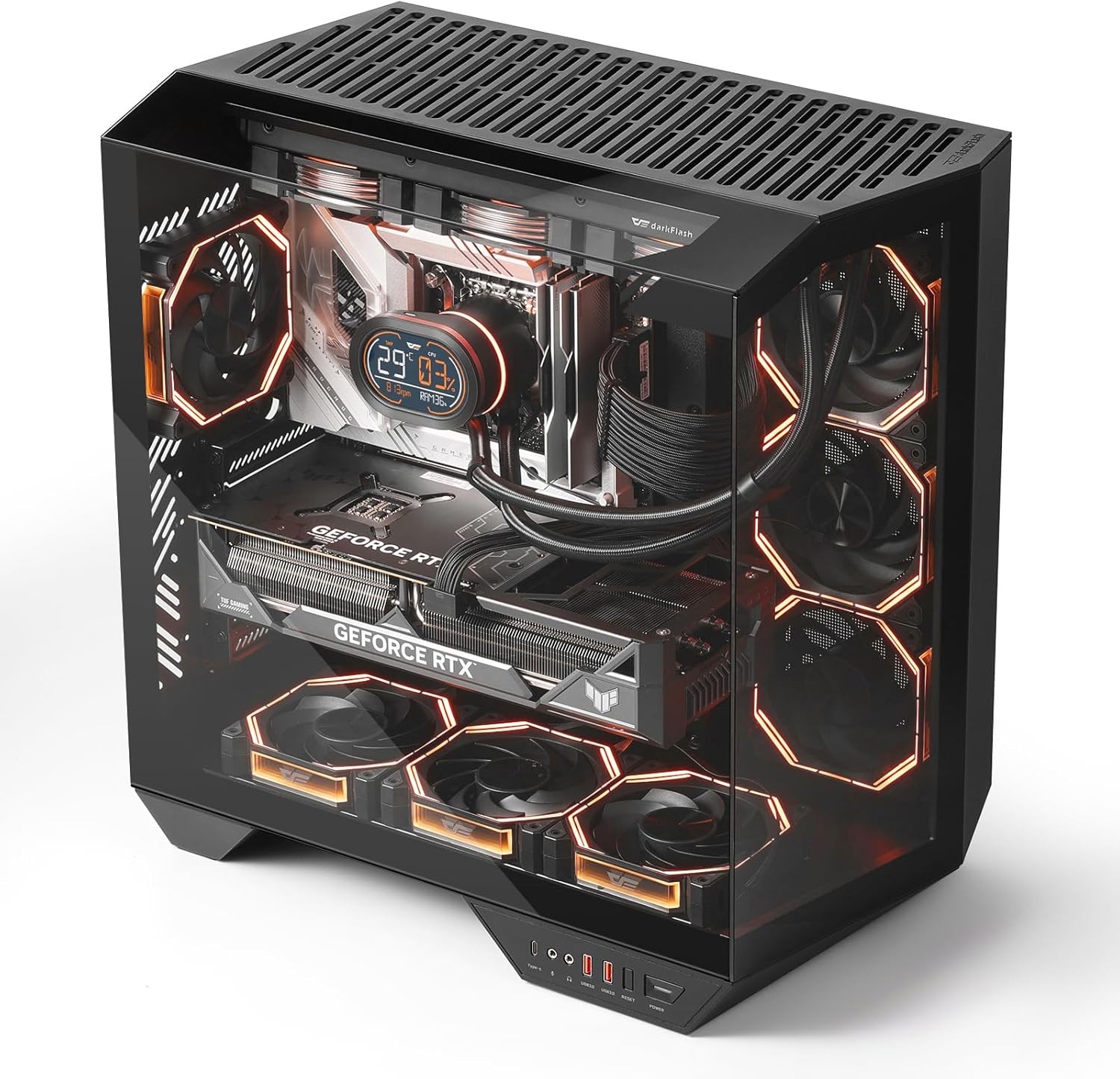 darkFlash Full Tower Case DY470 Back Plug Motherboard Vertical GPU