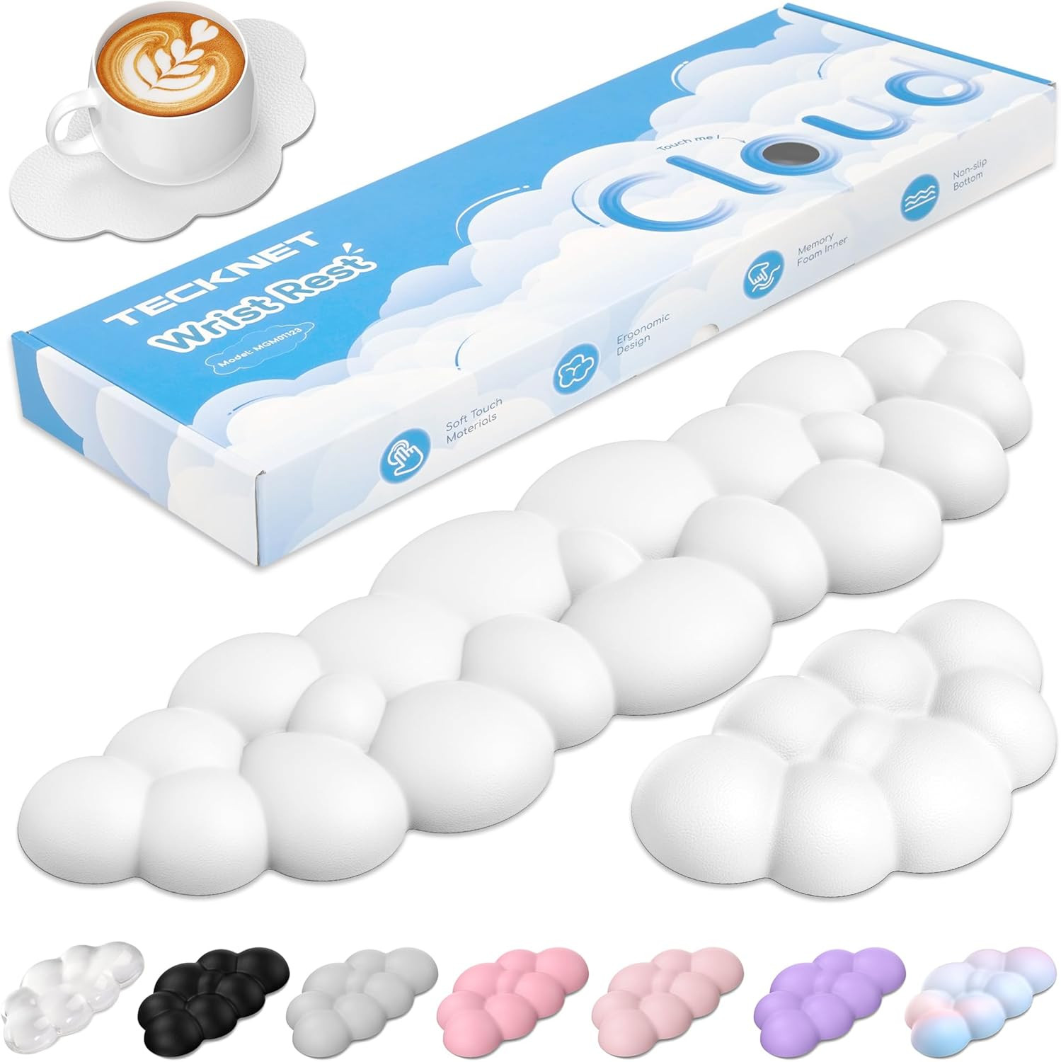 Cloud Keyboard Wrist Rest Set, Cloud Wrist Rest with Non-Slip Base, PU