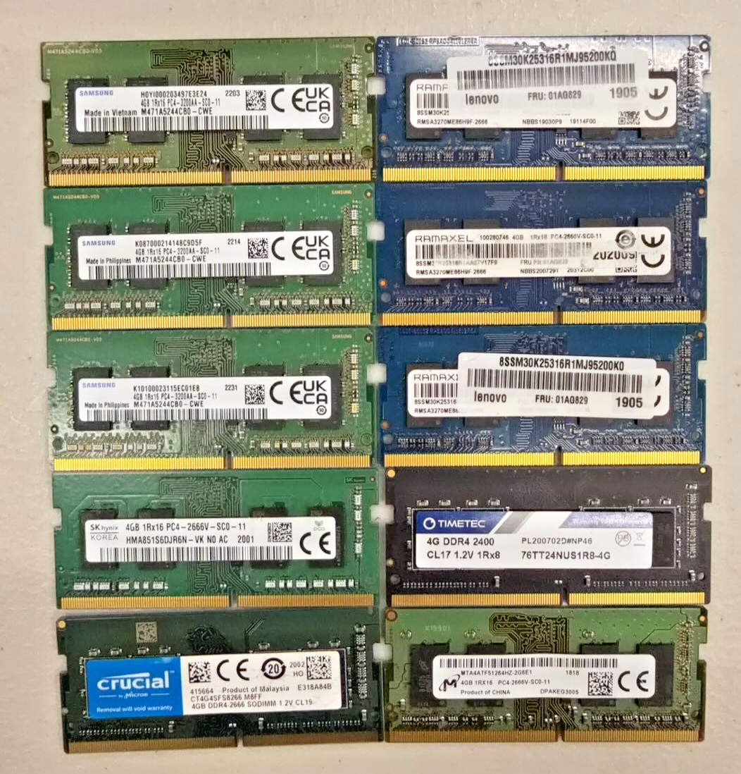 LOT 10 x 4GB Laptop  RAM PC4 & PC3  Mixed Brand
