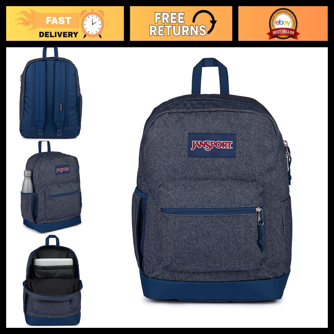 Stylish Denim Backpack with Padded Back, Laptop Sleeve & Organizer Pocket