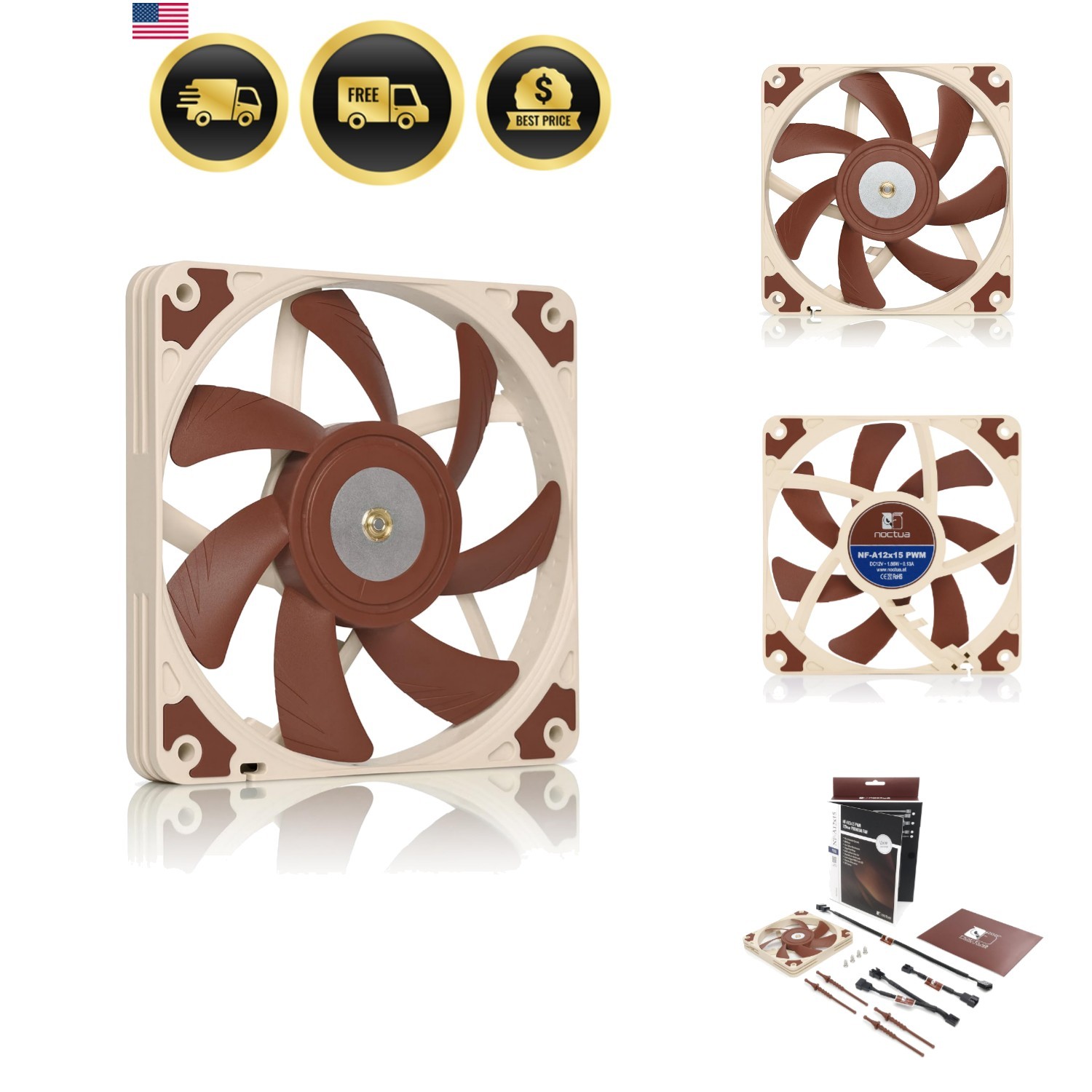 Quiet Slim Fan, 4-Pin 120x15mm, Brown
