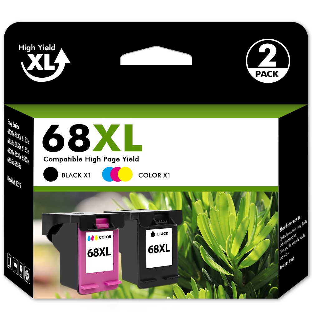 68XL High Yield Ink Cartridges Combo Compatible with HP Envy 6555e 6155e 6130e