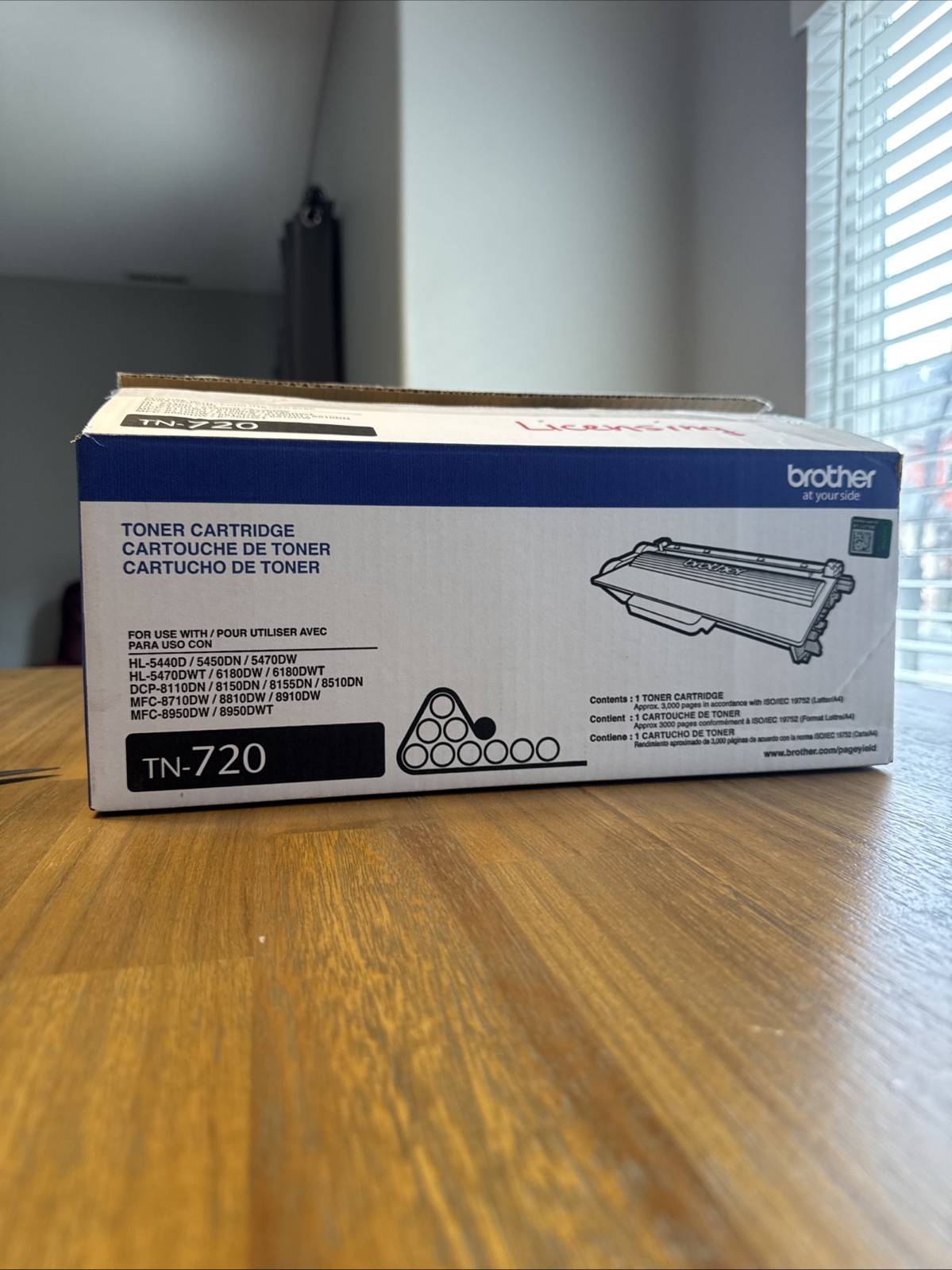 Brother TN-720 Black Toner Cartridge Genuine OEM, Black, Open Box