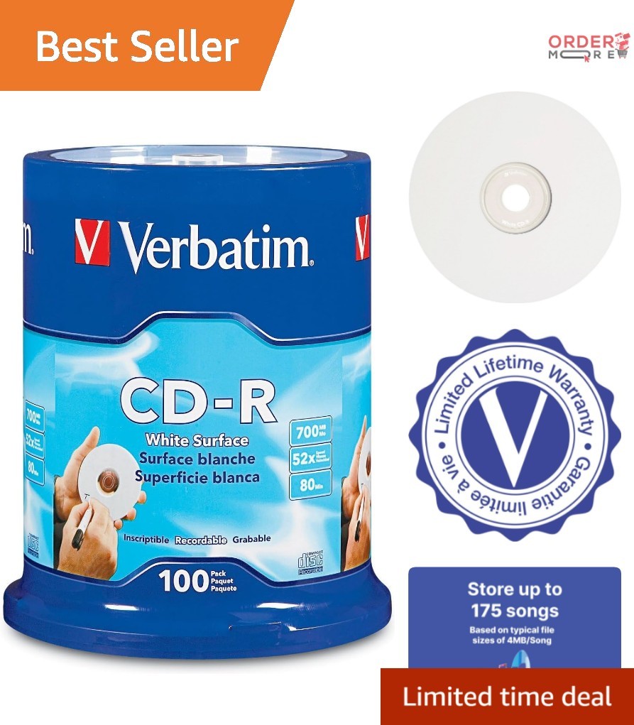 CD-R Blank Discs 700MB 80 Minutes 52X Recordable Discs for Data Music 100 Pack