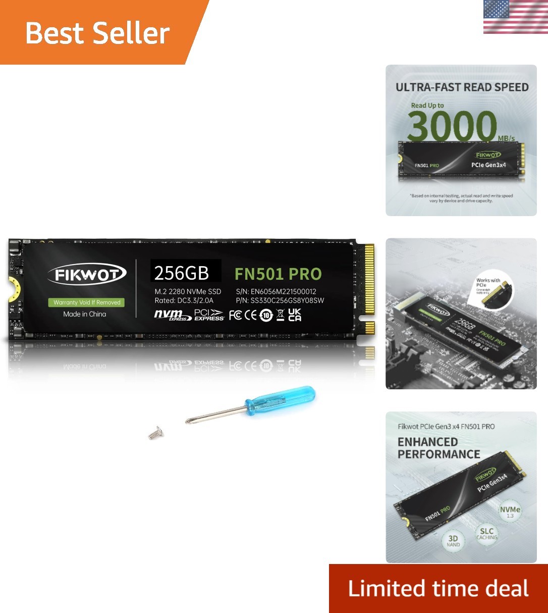 FN501 Pro 256GB NVMe SSD - M.2 2280 PCIe Gen3 x4 Internal Solid State Drive w...